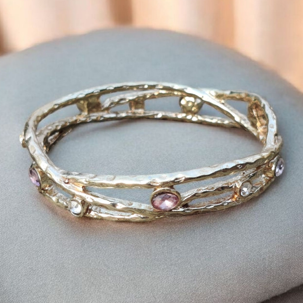 🌴 Unique Gold-Plated Rhinestone Branches Bangle Bracelet